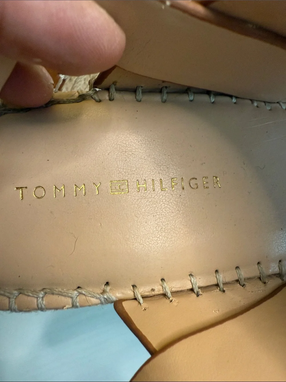 Tommy Hilfiger Cognac Leather Espadrille Wedge Sandals